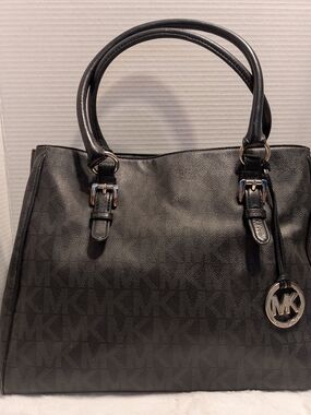 Michael Kors Black Signature Satchel with MK Charm